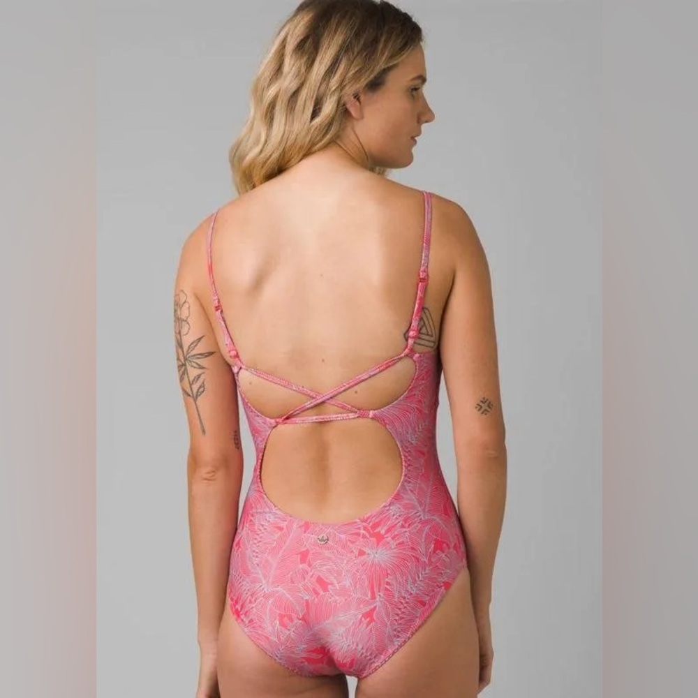 New PrAna Reversible One Piece Jess Swimsuit in Papaya Fronds size XS